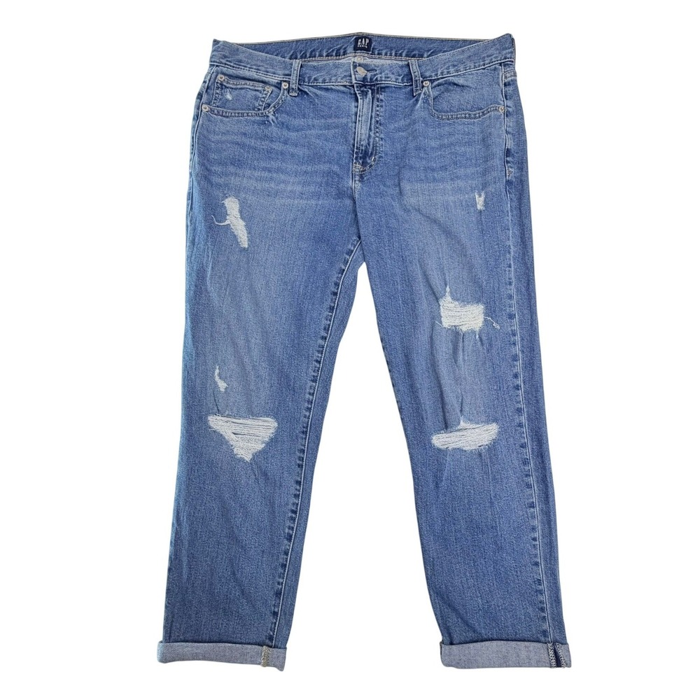 Gap Best‎ Girlfriend Jeans Womens 32 Blue Distressed Medium Wash Ripped